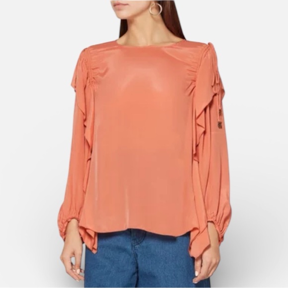 See By Chloe Tops - See By Chloe Silk Blend Ruffle Long Sleeve Blouse Size 34